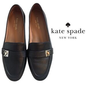 Kate Spade New York Catroux Loafers Black Leather Silver Heart Buckle Size 7.5